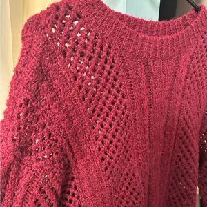 John + Jenn Medium Oversized Knit Sweater - Maroon